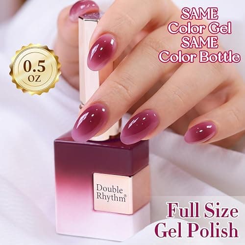 Double Rhythm 0.5 Oz Jelly Gel Polish Same Color Same Bottle Sheer Neutral Natural Light Milky Pastel 15ML Translucent Polish Art DIY at Home (Dark Purple Rose-A1798) thumbnail 4