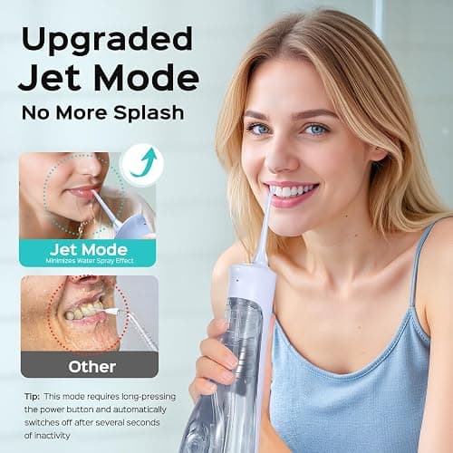 COSLUS Portable Water Flosser for Teeth: 4 Modes & 5 Intensity Levels Professional Electric Dental Pick for Sensitive Gums, Braces & Orthodontic - Cordless for Travel Use, for Adults, BPA-Free, Blue thumbnail 4