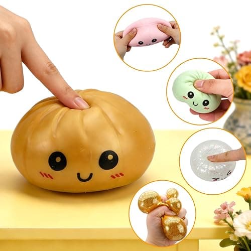 Dumpling Squishy, 4 Pcs Glitter Dumplings Squishies Mystery Box Squeeze Toys for Stress Relief Easter Basket Stuffers Party Favors Xmas Gifts for Kids Adults thumbnail 4