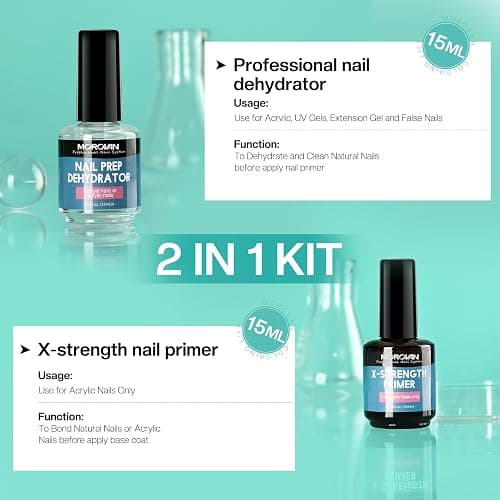 Morovan Nail Prep Dehydrate and Primer X-strength, No Burn Non Acid Nail Primer and Dehydrator for Acrylic Powder Fast Dry 0.5oz thumbnail 3