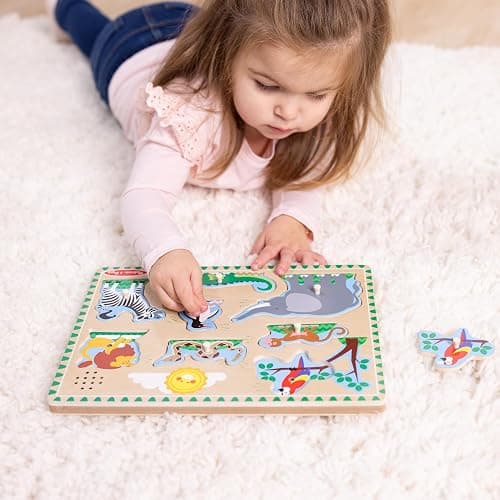 Melissa & Doug Zoo Animals Sound Puzzle – 8-Piece Wooden Peg Puzzle with Light-Activated Sounds, Music Learning Toy for Toddlers and Preschoolers Ages 2+ thumbnail 2