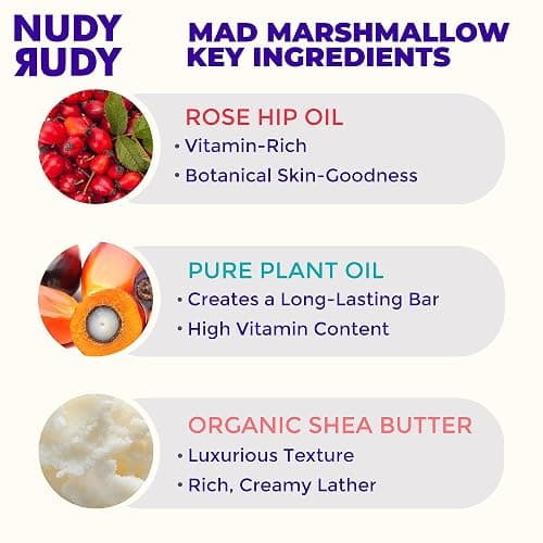 Nudy Rudy Mad Marshmallow Soap Bar Puck, Made with Organic Shea Butter and Rose Hip Oil, Triple Milled Bar, No Harsh Ingredients, All Skin Types, 4.2 oz, Made in Australia thumbnail 3