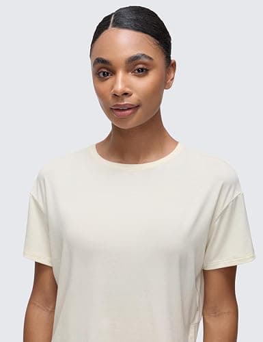 CRZ YOGA Open Back Short Sleeve Crop Top for Women Loose Athletic Yoga Workout Shirts Casual Cropped T-Shirts thumbnail 3