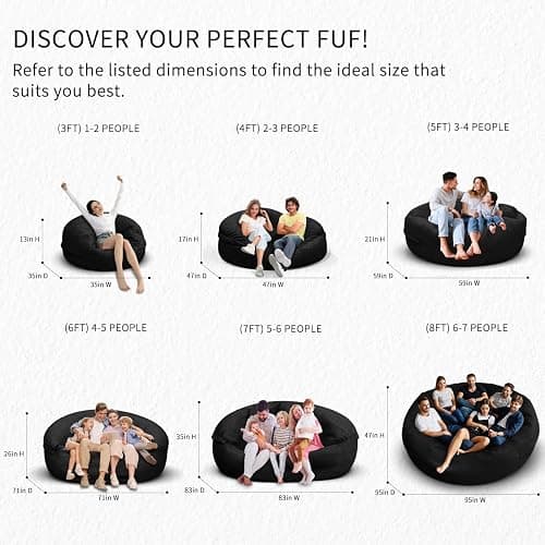 Bean Bag Chair for Adults 3FT,Soft Removable Cover for Teens/Girls Bedroom,Fluffy Giant Round Floor Beanbag Lounger Chairs (No Filler,Black) thumbnail 3