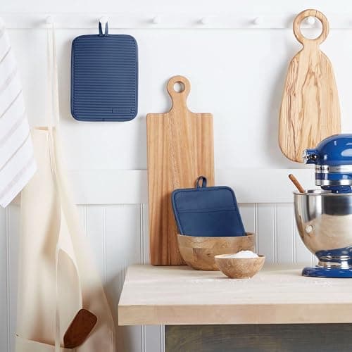 KitchenAid Ribbed Soft Silicone Pot Holder 2-Pack Set, Blue Willow, 7"x9" thumbnail 2