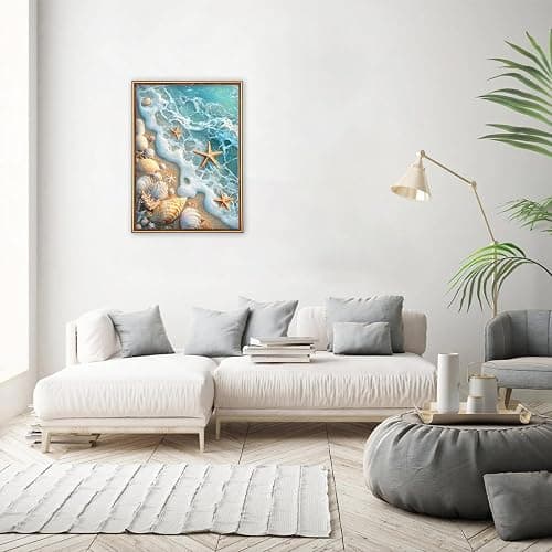 MEIYUDA Beach Diamond Painting Kits for Adults, 5D Seashell Starfish Diamond Art Kits for Beginners, Blue Ocean Beach DIY Gem Art Crystal Painting for Home Wall Decor and Present 12x16inch thumbnail 3