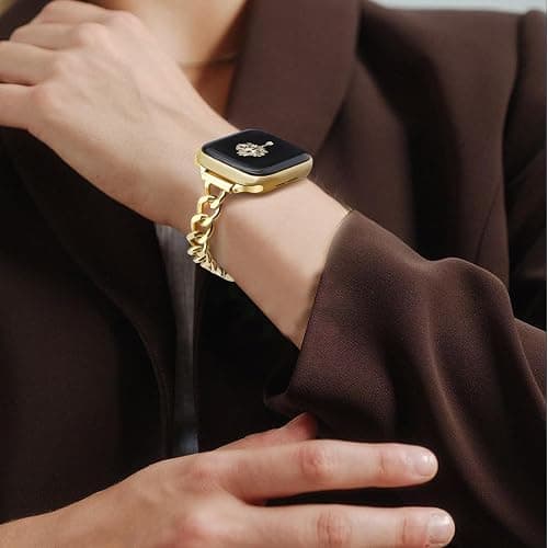 Newlibery Slim Gold Band for Women Feminine Elegant Compatible with Apple Watch 38mm 40mm 41mm 42mm (S10/11) Adjustable Metal Strap Dressy Chain Bracelet for iWatch Series 11/10/9/8/7/6/5/4/SE/3/2/1 thumbnail 8