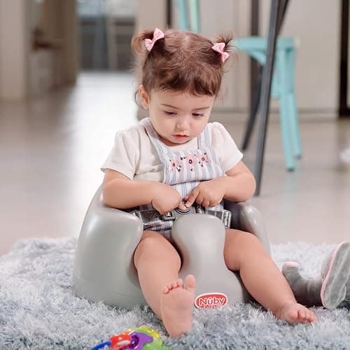 Nuby My Floor Seat - Portable Baby Chair with Soft Foam Cushion, Safety Harness, and High Back Design - 4+ Months - Gray thumbnail 6