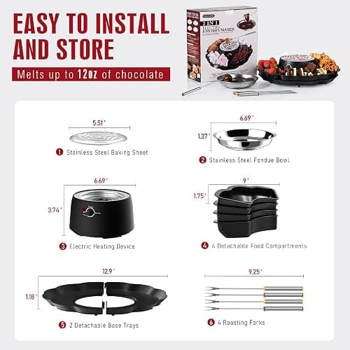 2 in 1 Electric S’mores Maker & Fondue Pot, Tabletop Indoor Smores kit with 4 Roasting Forks, 4 Detachable Trays & 1 Flameless Temperature-controlled Heater, Movie Night Supplies & Housewarming Gifts thumbnail 3