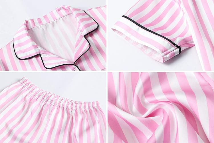 Umeyda Women & Girls Pajamas Set, Soft Satin Lightweight Silk Button-Down Top with Shorts 2 Piece PJS for Mom Boys Kids Gifts thumbnail 7