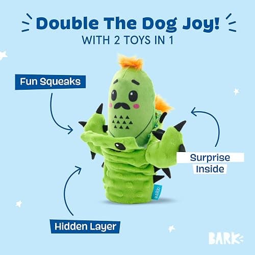 Barkbox 2 in 1 Interactive Plush Dog Toy - Rip and Reveal Toy for Dogs and Puppies - Stimulating Squeaky Pet Toys | Prickly Pete (Small) thumbnail 2
