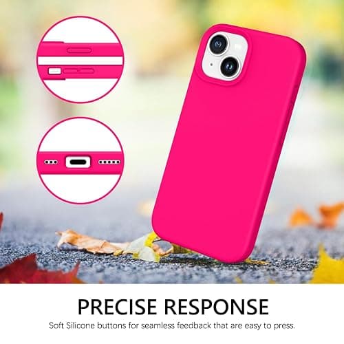 GUAGUA Case for iPhone 15, Liquid Silicone Soft Gel Rubber Microfiber Lining Cover, Shockproof Protective Case for iPhone 15 6.1 Inch (Hot Pink) thumbnail 2