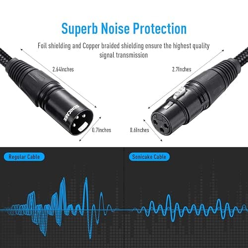 SONICAKE XLR Microphone Cable 2m/6ft Male to Female 3 Pin Nylon Braided for Studio Recording, Mic Mixer and Live Production, Black thumbnail 2