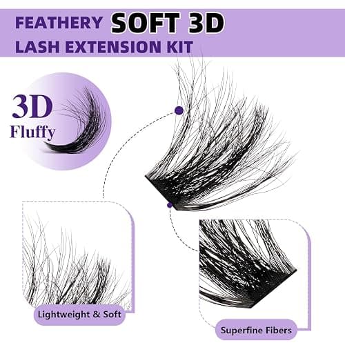 B&Q Volume Lash Clusters Kit 280PCS Lash Extension Kit Thick 3D Wispy DIY Eyelash Extension Set with Individual Lashes, Lash Bond and Remover,Tweezers(80D+100D) thumbnail 3