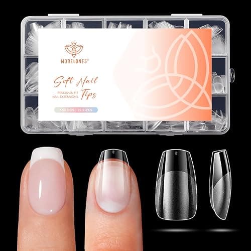 Modelones Extra Short Coffin Nail Tips 360pcs Clear Press On Nails Soft Gel | Clear Fake Nails Press On Full Cover Half Matte Acrylic Gel Tips for Extension Salon 15 Sizes - Image 1