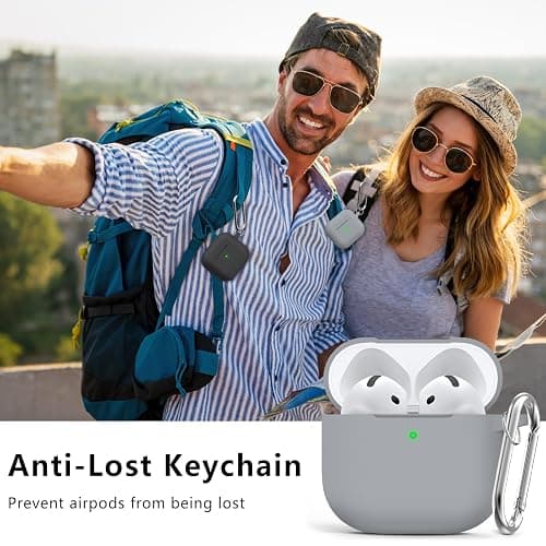Ljusmicker for AirPods 4 Case Cover 2024 with Cleaner Kit,Soft Silicone Protective Cover for Apple AirPods 4th Generation for Women Men,AirPod 4 Case Accessories with Keychain-Light Grey thumbnail 5