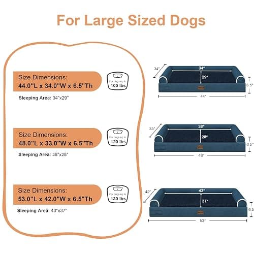 Large Dog Bed Orthopedic Washable: Jumbo Dog Bed Bolster Extra Large Dogs Egg Crate Foam Sofa Couch Waterproof Removable Cover - Navy thumbnail 6