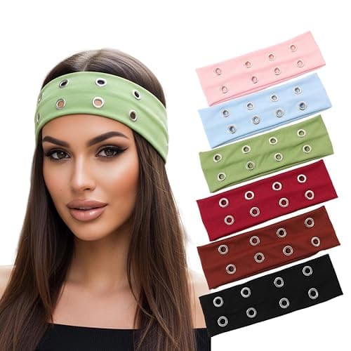 Weazppre Grunge Punk 6pcs Solid Color Metallic Punk Y2K Edgy Sporty Headbands, Suitable For Daily Life, Street Dance, Outdoor Activities thumbnail 4