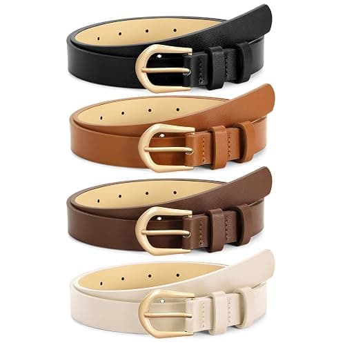 VONMELLI 4 Pack Womens Thin Leather Belt Skinny Waist Belts for Women Fashion Jeans Dress with Gold Buckle - Image 1