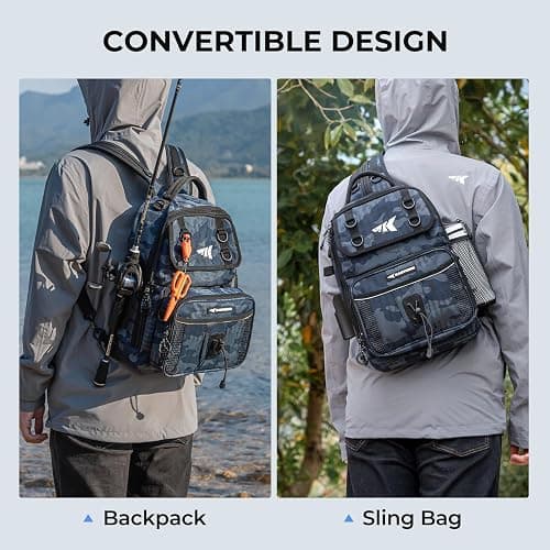 KastKing BaitSpace Fishing Sling Bag, Fishing Backpack with Rod & Beverage Holder, Tackle Bag for Fishing Gear thumbnail 2