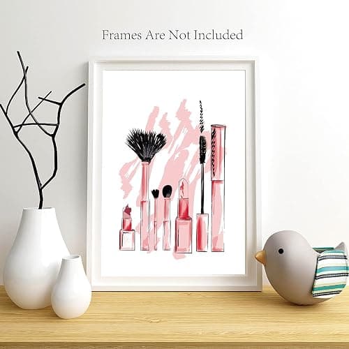CREATCABIN 4pcs Mode Toile Mur Art Imprimer Affiche Ensemble Rose Talons Hauts Fleurs Parfum Maquillage Maison Mur Art Oeuvre Moderne pour Dressing Chambre Salle Bains Filles 8 x 10 Pouces thumbnail 6