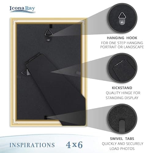 Icona Bay 4x6 Picture Frames (Gold, 6 Pack), Beautifully Detailed Molding, Contemporary Picture Frame Set, Wall Mount or Table Top, Inspirations Collection thumbnail 7