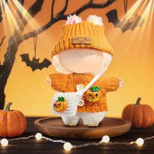 Clothes for LABUBU Doll (NO Doll), 3-Piece Handcrafted Crochet Accessories for LABUBU 17cm Dolls, Premium Fashion Outfit for LABUBU Dress Up - Pumpkin Sweater + Hat + Bag thumbnail 2