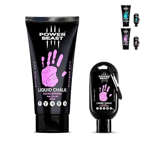 POWER BEAST Colored Liquid Chalk, 2 Bottles Combo of 200 + 50 ML, Liquid Sports Chalk, Free Professional Hand Grip for Gym, Weightlifting, Rock Climbing, Crossfit, Powerlifting, Pole Dance. - Image 1
