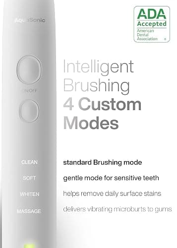 Aquasonic Vibe Series Ultra-Whitening Toothbrush – ADA Accepted Electric Toothbrush - 8 Brush Heads & Travel Case – 40,000 VPM Motor & Wireless Charging - 4 Modes w Smart Timer – Optic White thumbnail 4