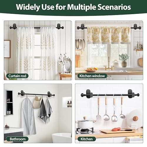 KAMANINA Curtain Rods No Drilling for Windows 32 to 86 Inches, 5/8 Inch Adjustable Renter Friendly Curain Rod with 3M Adhesive Brackets without Drilling, Black thumbnail 4