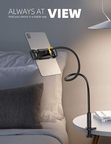 Lamicall Gooseneck Tablet Holder, Flexible Tablet Stand - 36" Lazy Arm 360 Adjustable Holder Clamp Bracket Bed for 2024 iPad Pro 9.7, 10.5, 11, iPad Air mini 2 3 4 5 6, Switch, 4.7-11" Devices -Black thumbnail 2