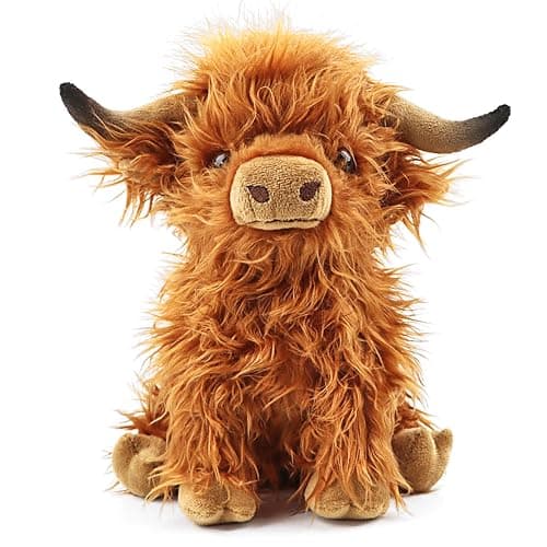 Toaje Highland Cow Stuffed Animal Realistic Scottish Cow Plush Toy Soft Farm Animal Cattle Plushie Doll Present for Adults Kids Boys Girls (Brown Cow, 10.8 Inch) - Image 1