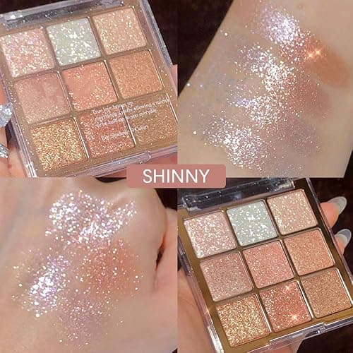 9 Colors Pink Glitter Eyeshadow Palette Naturing-Looking Women Girls Eye Shadow,Pink White Gold Glitter Shimmer Sparkly Eye Shadow Palette Makeup,Warm Pastel Eyeshadows Palette Long Lasting Waterproof thumbnail 5
