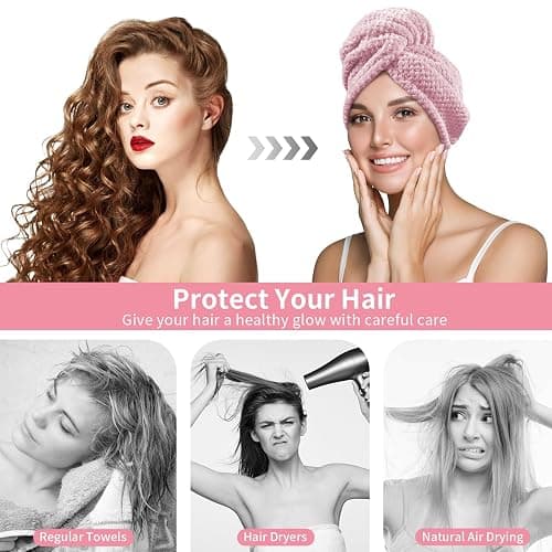 my novel things 3 Pack Microfiber Hair Towel Wrap for Curly Hair Women | 25.4" x 9.8" Super Absorbent Quick Dry with Button for Hair Anti Frizz, Gift for Women Girls (Pink,White,Purple) thumbnail 5