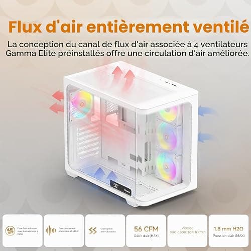 Iota C70 WH Curve ARGB Boitier PC Gaming ATX,Vue Panoramique Incurvée 270° | Real-Time Temp Display,4 Ventilateurs PC PWM Préinstallés,High Airflow Ventilation,Double Chambre,ATX/MATX/ITX thumbnail 4