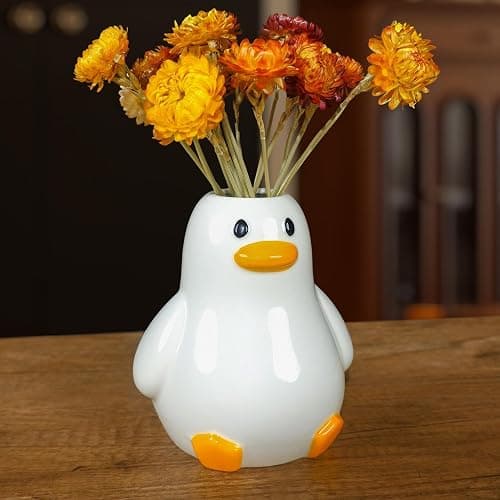 Mougigi Unique Duck Vase - Cute White Ceramic Handcrafted Piece with Round Modern Design, Funky Aesthetic Table Decor for Flowers/Accessories, Cool Animal Goose-Themed Art Vase Great for Decor Gifts thumbnail 3