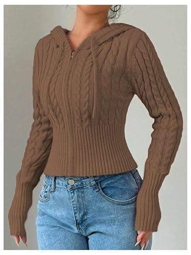 SOLY HUX Women's Crop Cardigan Sweater Cable Knit Zip Up Hoodies Long Sleeve Fall Jacket Y2k Outerwear thumbnail 3