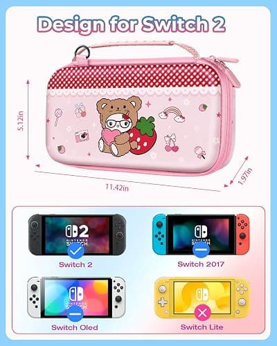 Gurgitat for Nintendo Switch 2 Carrying Case - Bear Cute Kawaii Design with Handle and Strap for Switch 2 2025 Travel Cases Portable Storage Carry Protective Hard Shell for Women Girls Boys Teens thumbnail 2