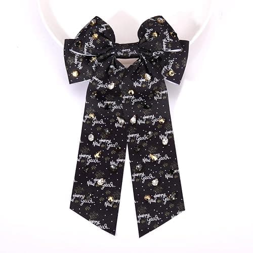 Vokone New Years Hair Bows for Girls Happy New Year Hair Bow Clip New Years Eve Gifts for Women Happy New Year Stars thumbnail 2