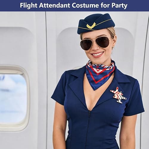 18 Pcs Flight Attendant Costume Accessories Women Stewardess Costume Outfit thumbnail 5