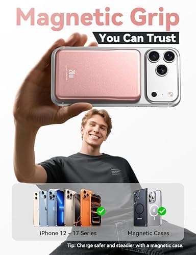 Magnetic Portable Charger, 10000mAh Power Bank, 20W Fast Charging for Magsafe Battery Pack, Travel Essential Wireless Charger Compatible with iPhone 17/16/15/14/13/12 Pro/Max/Air/Plus Series, Samsung thumbnail 2