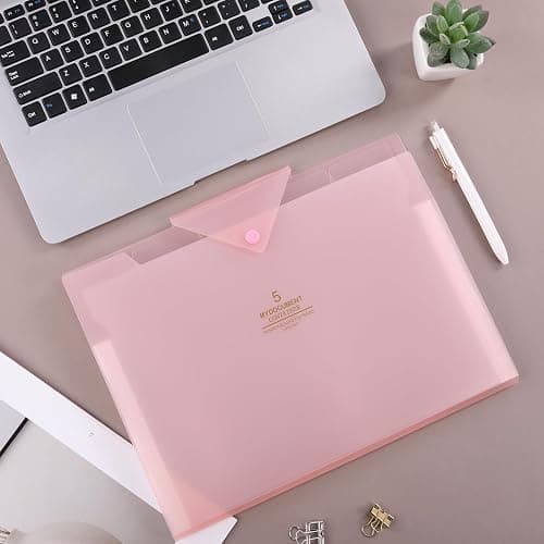 SKYDUE Accordion File Organizer, File Folders with 5 Pockets, Portable Document Organizer, Pink School Office Supplies thumbnail 2