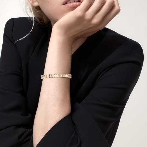 Fydesta 14K Gold Plated Tennis Bracelet for Women – Classic CZ Link Design, Fits 6.0"–7.2" Wrists – Stylish Sparkling Jewelry Gift, Timeless Tennis Bracelets for Women thumbnail 4