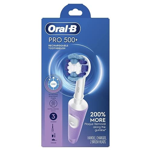 Oral-B Pro 500 + Electric Toothbrush with (1) Precision Clean Brush Head and (1) Sensitive Clean Brush Head, Rechargeable, Lilac thumbnail 11