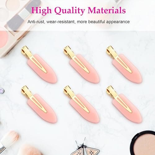 D 6 Pcs No bend Hair Clips No Crease Hair Clip Makeup Clips for Women and Girls Flat Hair Clips for Hairstyling Salon Golden Handle(Pink) thumbnail 3