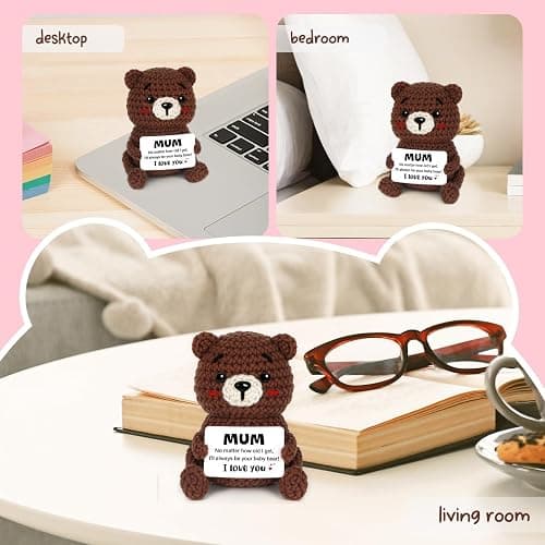 CheriGift Mum Gifts, Birthday Gifts for Mum, Handmade Crochet Bear Desk Decor, Cute Emotional Support Present for Mummy Mama Step Mother on Mothers Day, Birthday (6 X 5 X 9.5cm) thumbnail 5