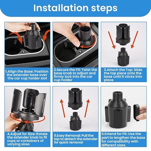Cup Holder Expander for Car with Adjustable Holder & Base, Compatible with 10 to 64 oz Yeti Ramblers, Stanley, Hydro Flask, Nalgene, Hold 2.9" to 5.5" Large Bottles Mugs Food Drink, Car Cup Holder thumbnail 7