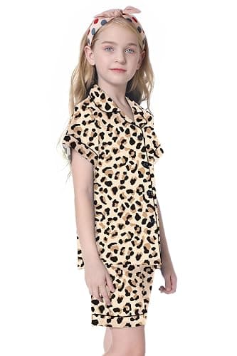 Umeyda Women & Girls Pajamas Set, Soft Satin Lightweight Silk Button-Down Top with Shorts 2 Piece PJS for Mom Boys Kids Gifts thumbnail 4