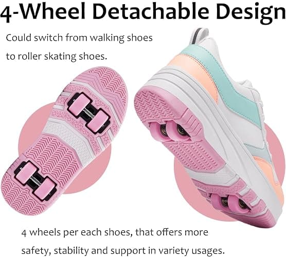 ANEFUN Roller Skate Shoes for Kids Girls Boys Detachable Wheeled Fashion Sneakers thumbnail 2