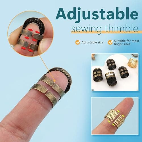 ZMAAGG Thimbles for Hand Sewing, 8 PCS Sewing Thimble Kit, Metal Finger Protectors, Thimble Ring for Hand Quilting and Embroidery thumbnail 3